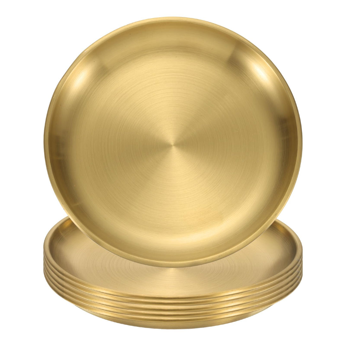 uxcell 6Pcs Stainless Steel Dinner Plates, 5.5" Round Serving Plate Dishes Set Flat Metal Dinner Dishes Plate for Restaurants Kitchen Dessert Salad Food Outdoor Camping, Gold