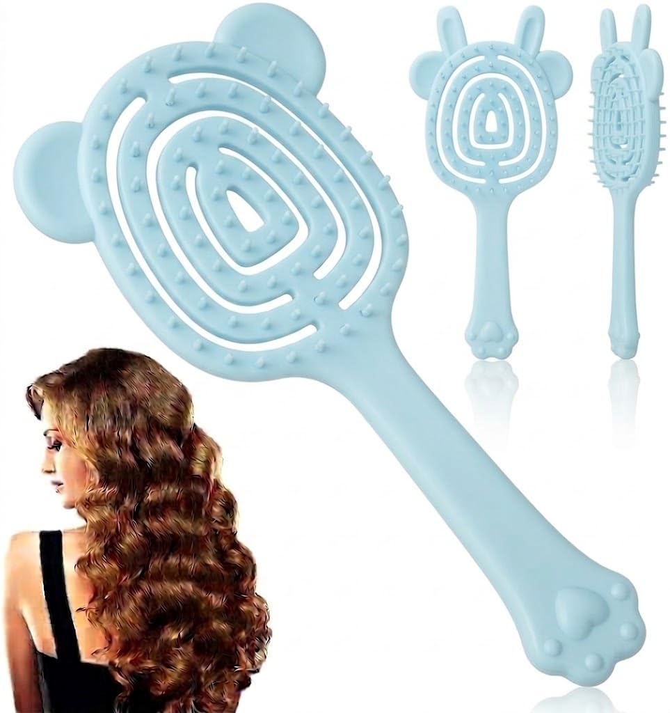 Hair Brush,Curved Vented Paddle Detangle Brush for Faster Blow Drying,Soft Flexible Bristles Glide Thru Tangles with Ease, Detangling Styling Hair Brushes Curly Thick Wet Hai1PC- MULTICOLOR