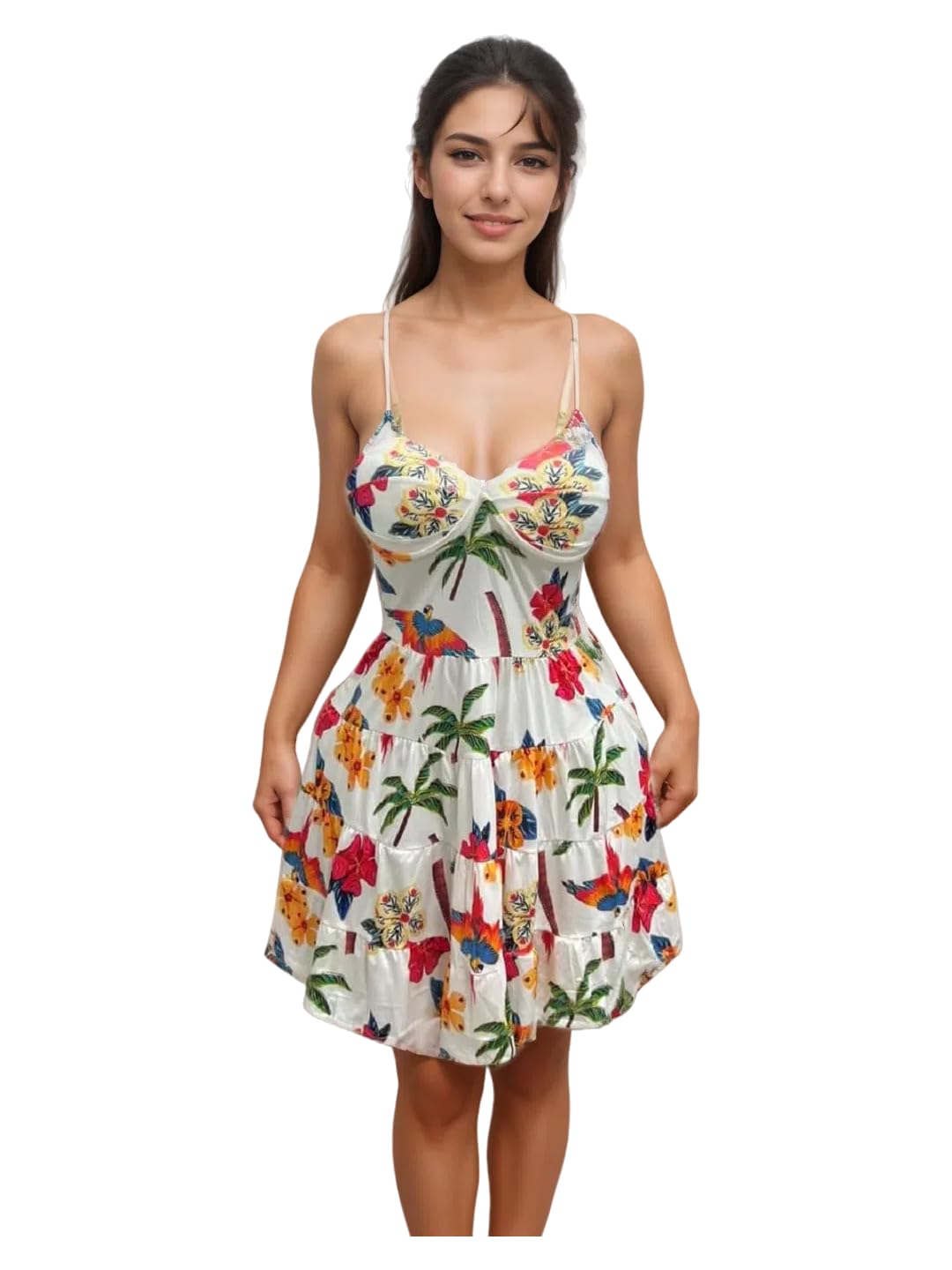 MANIKAN Women's Dress Elegant Floral Summer Halter Neck with Roses Print A-Line made of Blended Cotton soft Fabric