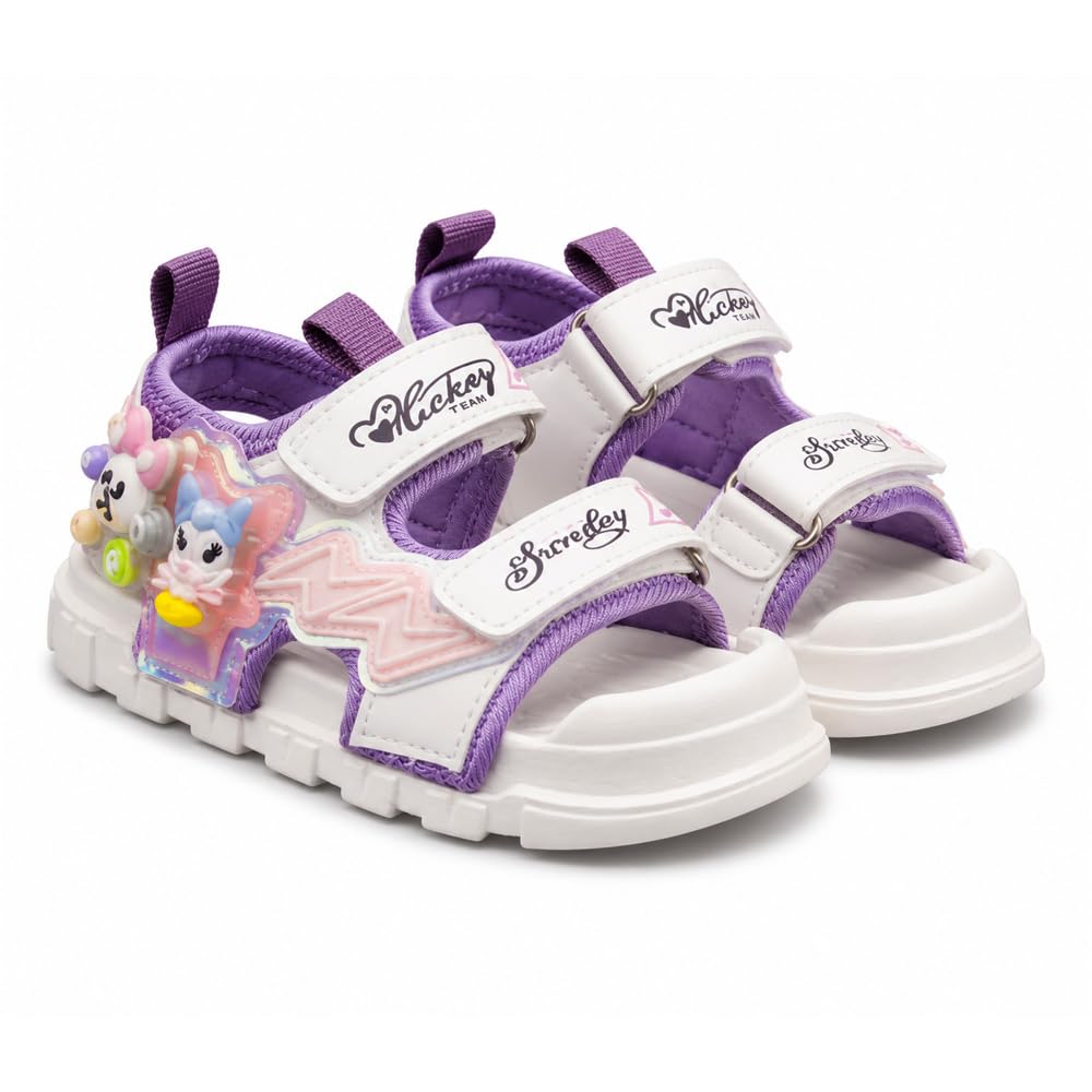 Cartoon Sport Sandals for Girls, Comfortable Sandals with Hook & Loop Straps, Soft Sole and Cute Character Decoration