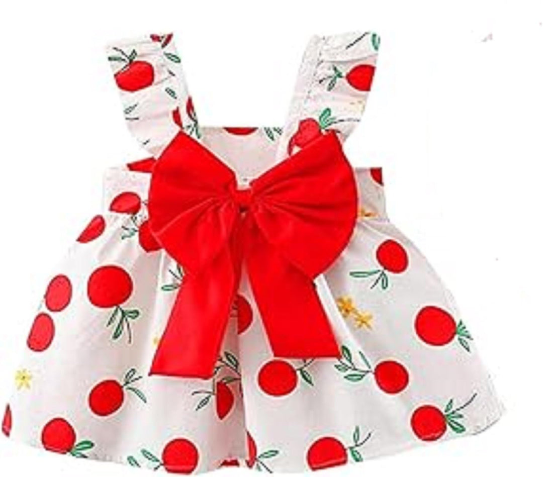 MIZAYA Girls Dress Cherry Pattern With Bow, Attractive Design For Kids Clothes