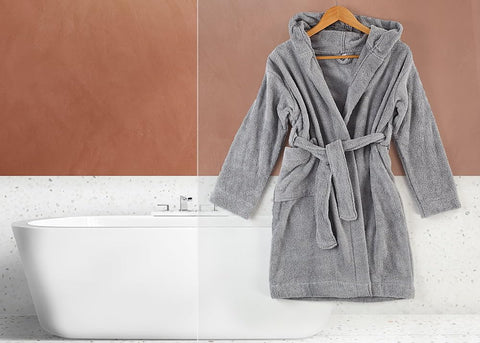 Egyptian Kids Bathrobe in Grey (Cairo Grey) - 100% Cotton, Quick-Dry - Soft and Absorbent for Home and Beach Use