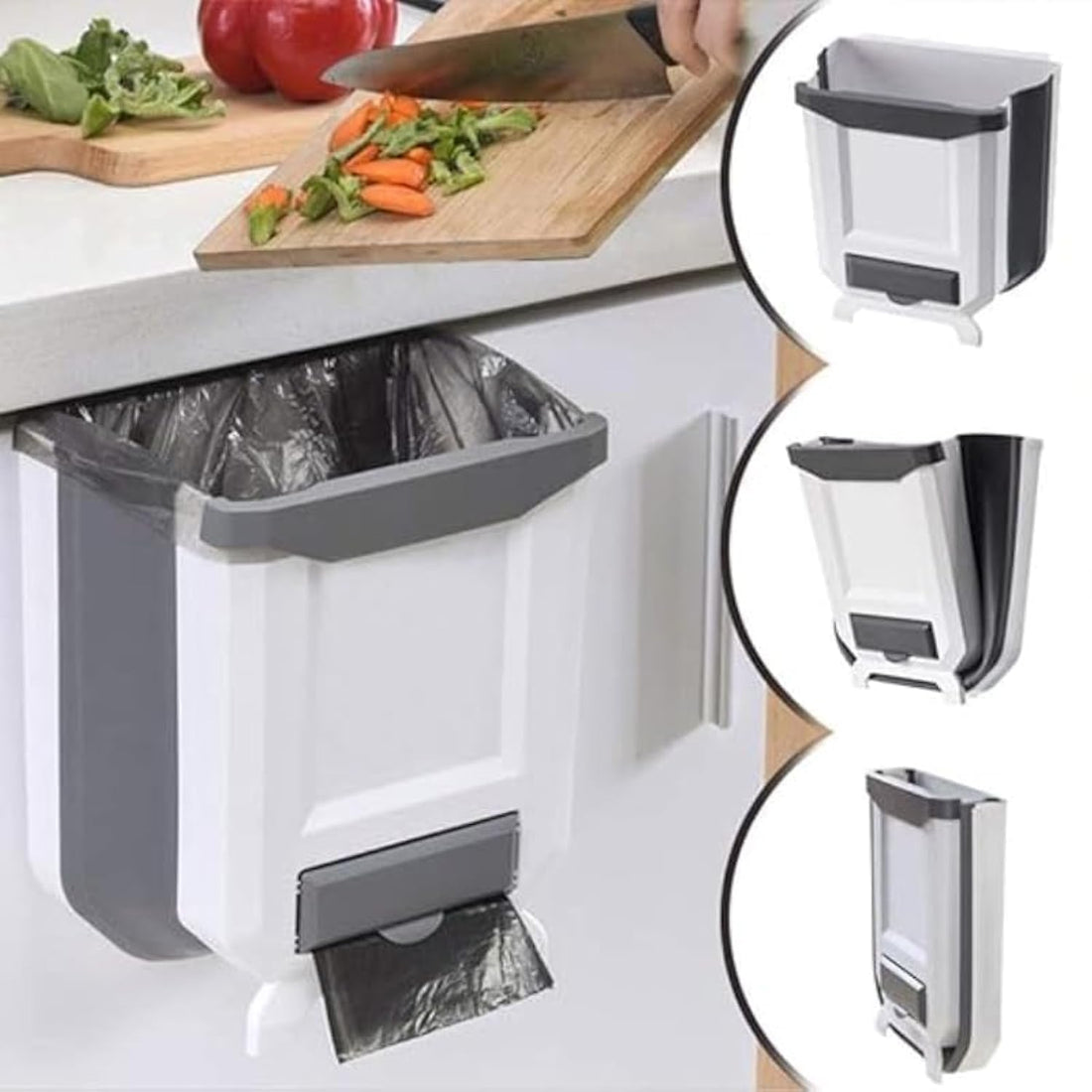 Plastic Foldable Hanging Trash Can with Trash Bag Holder Small Compact Practical For Home And Kitchen - Multi Color