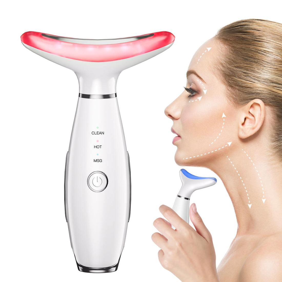 Beauty beas 3-in-1 Beauty Massager for Face and Neck, Based on Triple Action LED, Thermal, and Vibration Technologies for Skin Care,Improve,Firm,Tightening and Smooth (White, Slim)