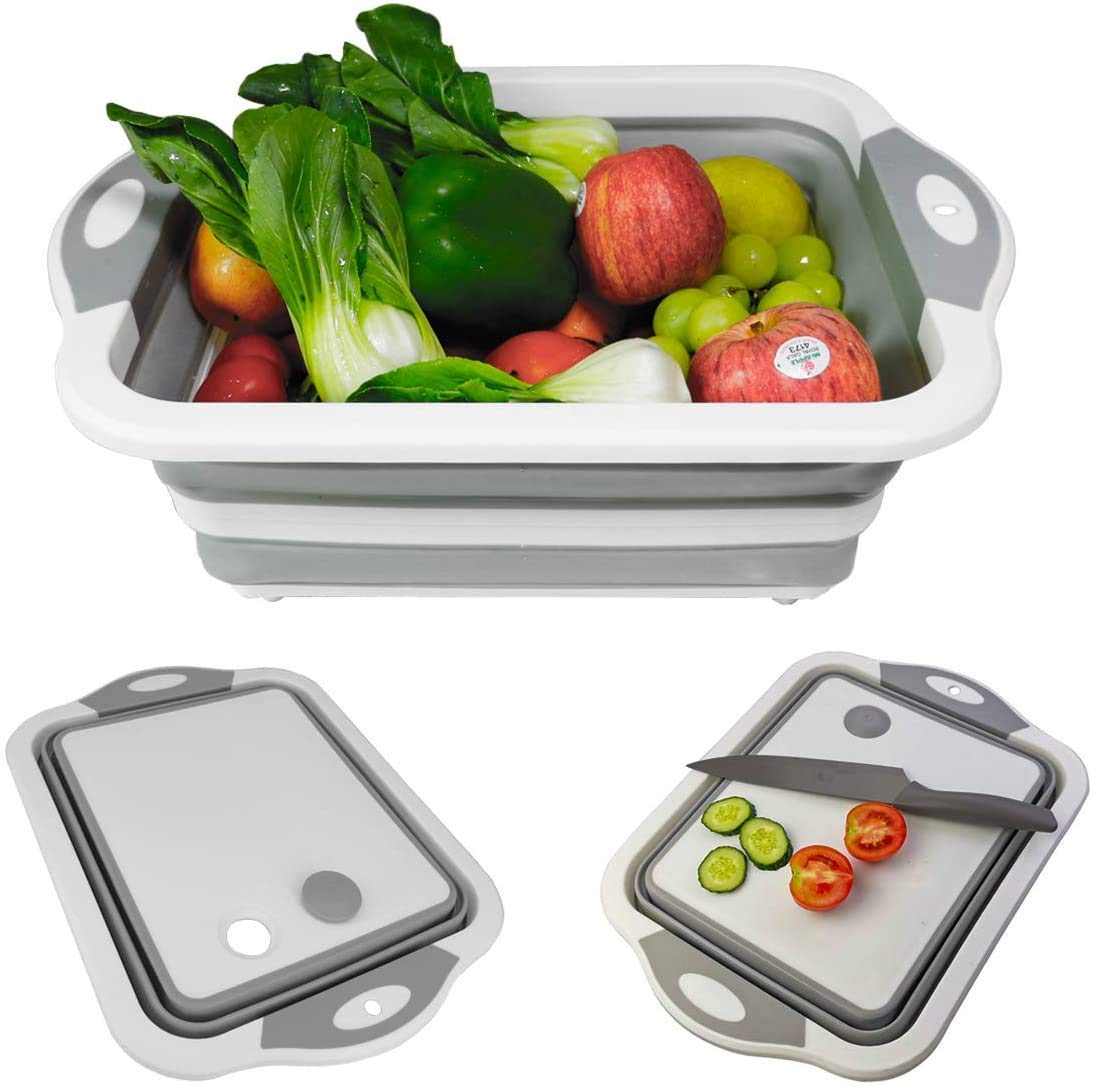 Multi-Functional Cutting Chopping Foldable Board Wash Strain Drain Dish Sink Basket Portable Meat Vegetable Cutting Pad for Fruit Washing Draining Basket Tray to Serve Silicone Cutting Board