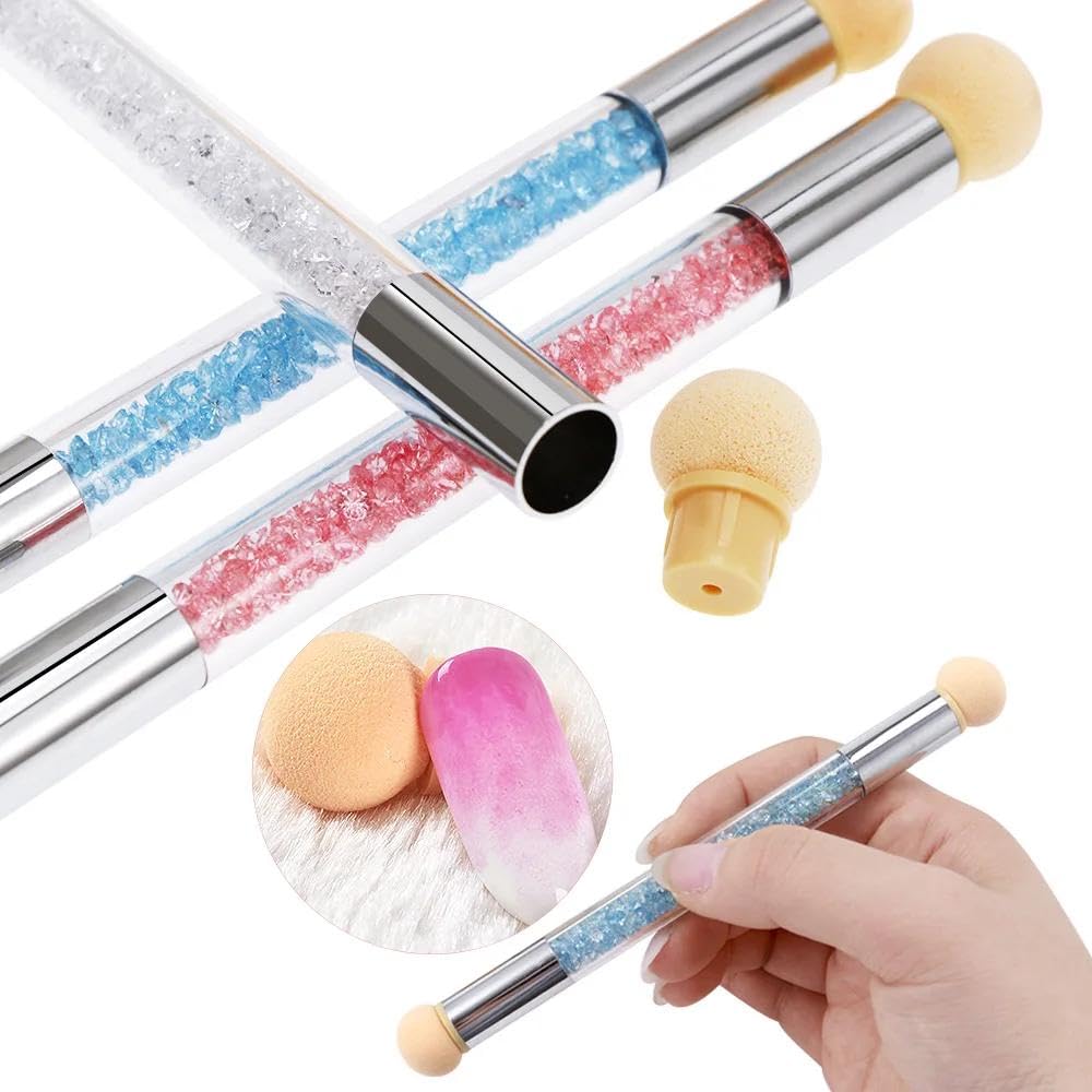 Multi-Use Nail Art Tool - Discover the Perfect Gradient Nail Finish Using the Versatile Sponge Brush with Four Additional Heads Designed for Optimal Color Layering and Detail Work (3 piece)