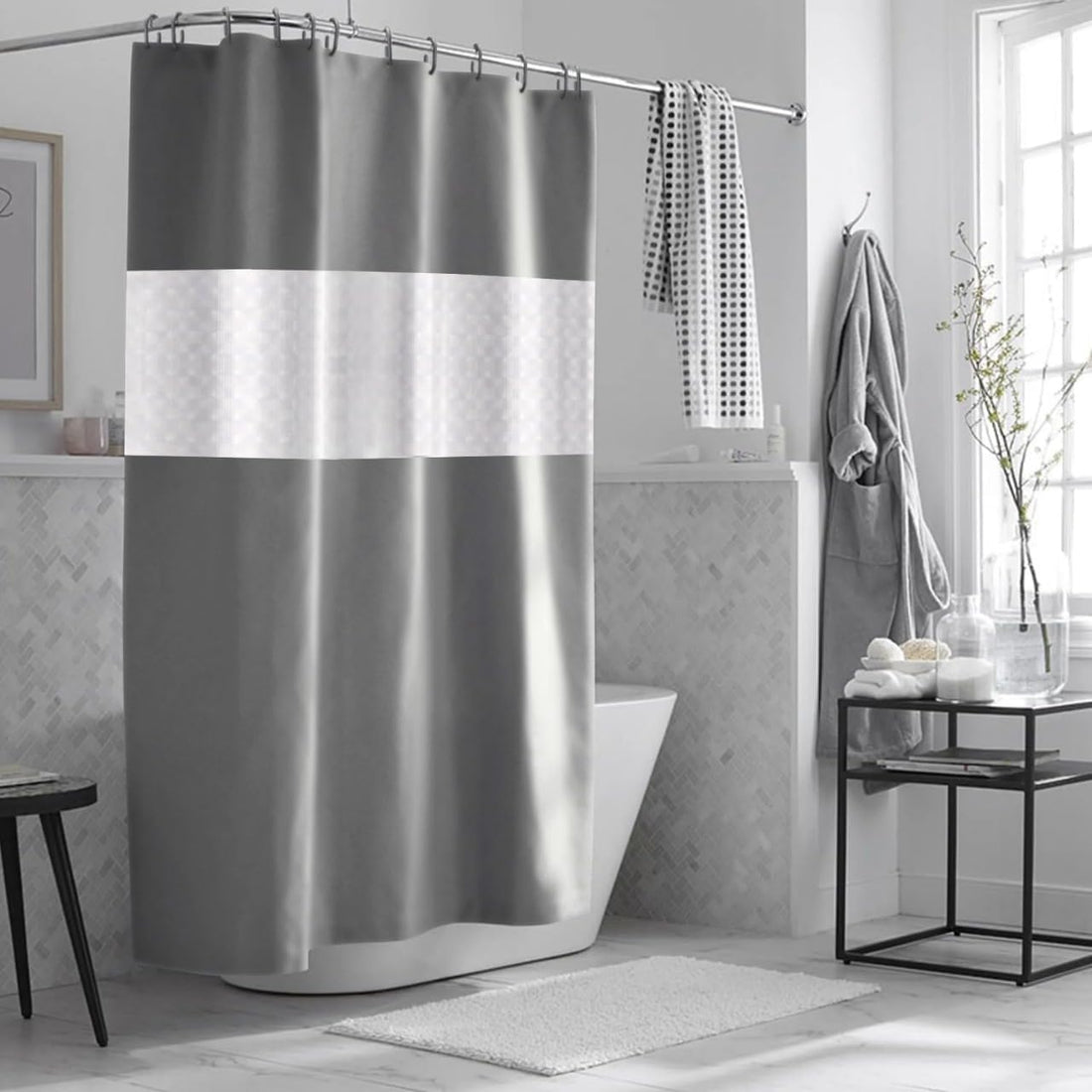Waterproof Shower Curtain – Antibacterial Bathtub and Shower Curtain 180x200cm Grey