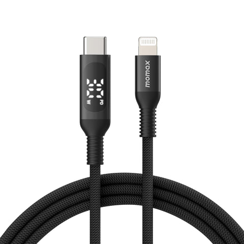 Elite 30W 1.2m USB-C to Lightning Cable with LED Display (Black) Black