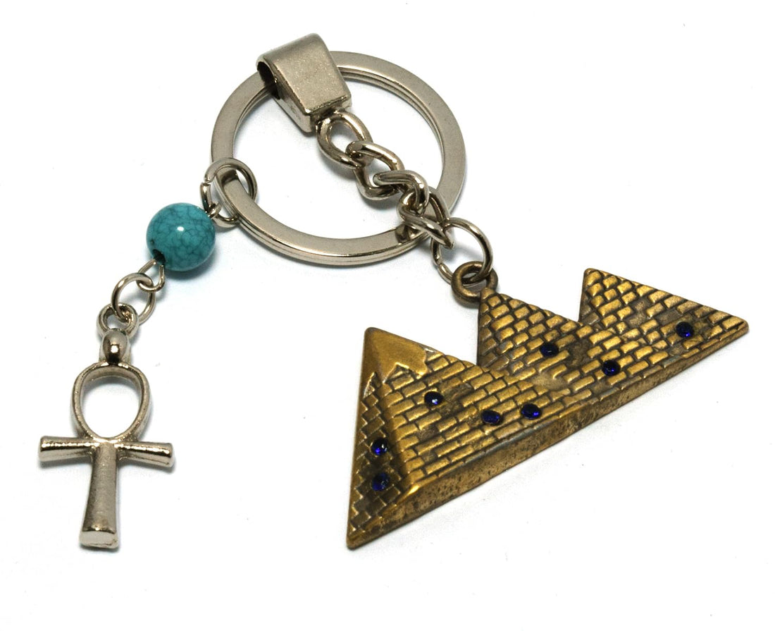 immatgar pharaonic 3 Pyramids keychain keyring ancient Egyptian souvenirs gifts for men and women from egypt (Burnt Yellow
