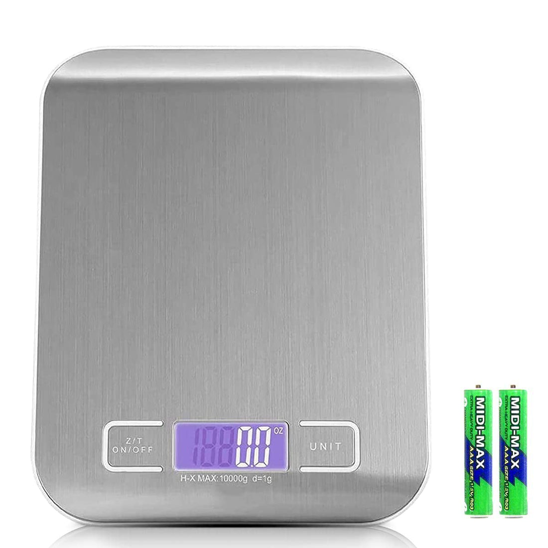 Royal Polar Digital Food Kitchen Scale, LCD Display and Tare Measuring Four Units Of Measure Conversion, Silver, Batteries Included Capacity, 10KG