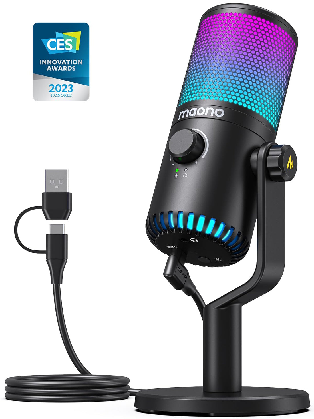 MAONO DM30 RGB Gaming USB Microphone, Programmable PC Condenser Mic with RGB Lights, Quick Mute, Gain, Zero Latency Monitoring for Streaming, Podcast, Twitch, YouTube, Discord, PS5, PS4, Computer