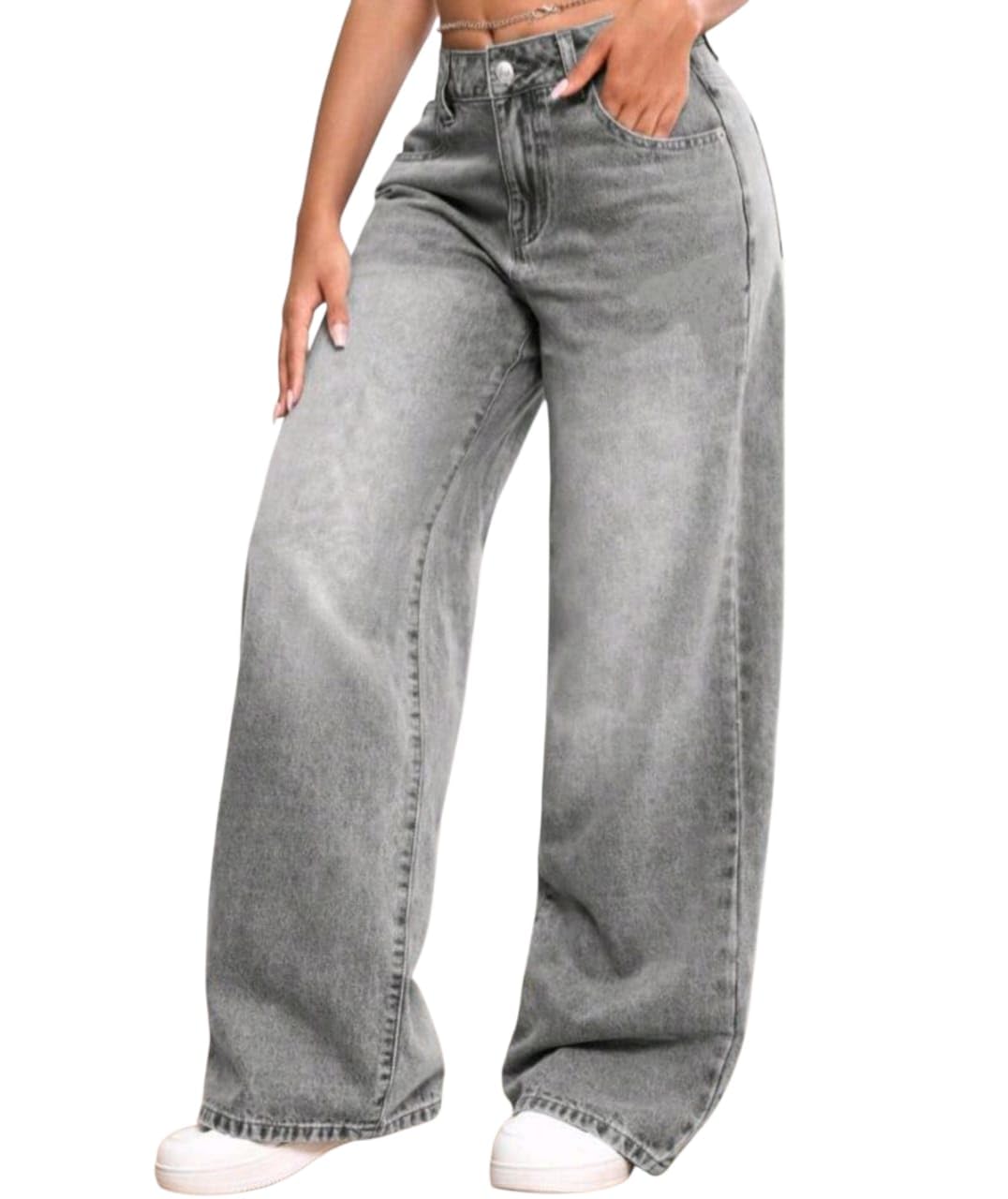 Wide Leg Jeans - Light Grey