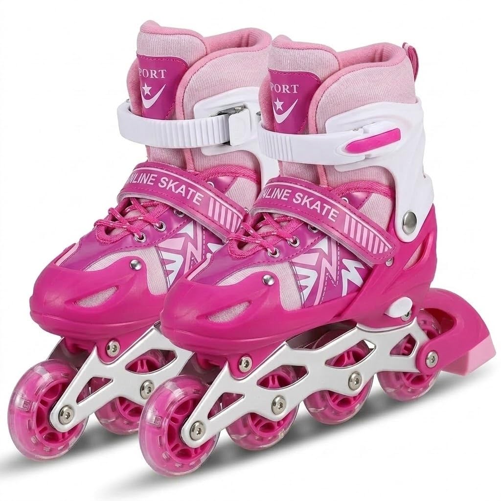 Adjustable Four Wheel Roller Skates Kids Roller Skates for Boys Girls Ages 6-15 Years Old Durable PU and Aluminum Wheels LED Light on