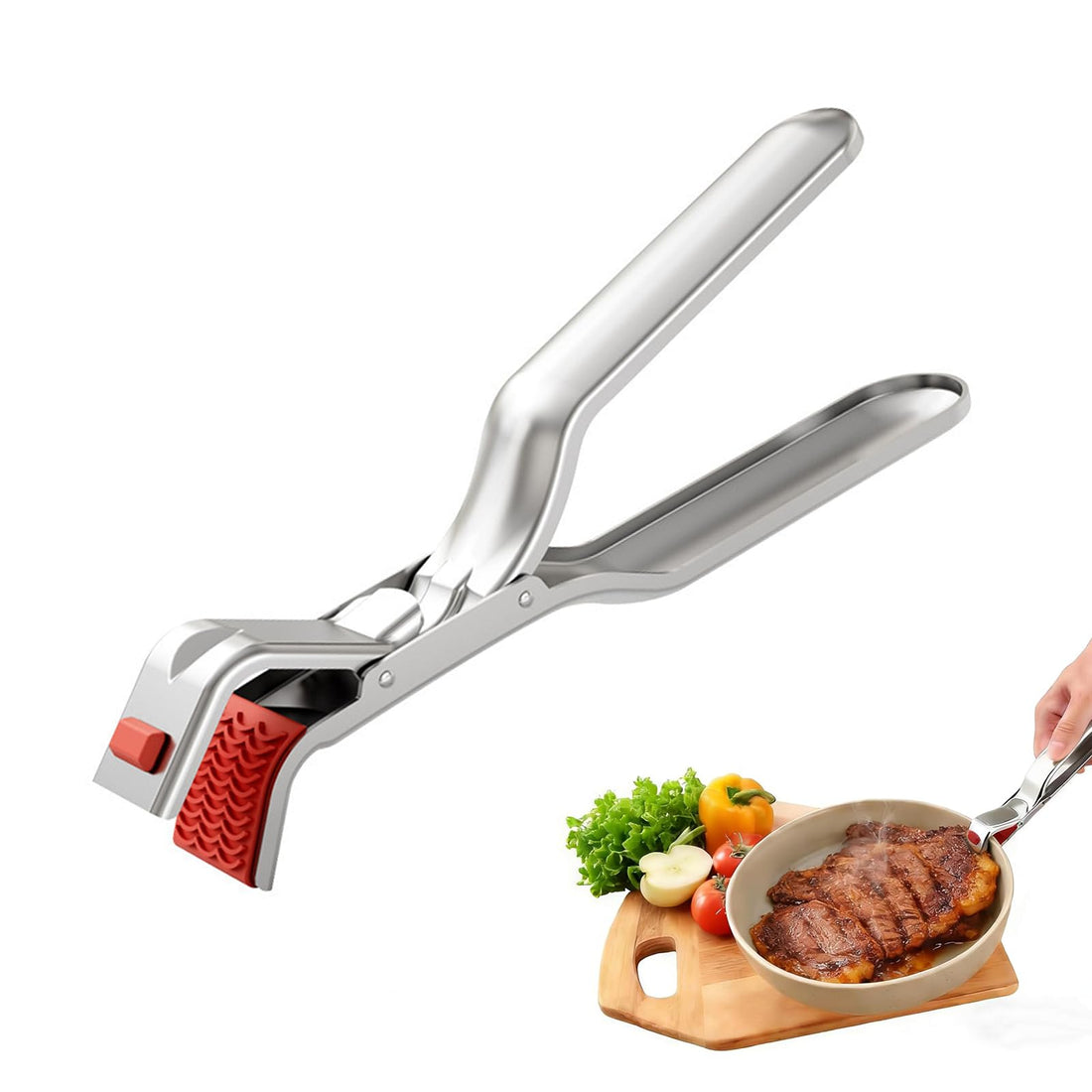 nalaina Hot Plate Tong, Bowl Lifter Tongs, Stainless Steel Plate Lifter with Non-Slip Silicone - Heat Resistant, multi-functional for Bowl, Pan, Plates, Steamer, Microwave, 18x6.8cm(silver)