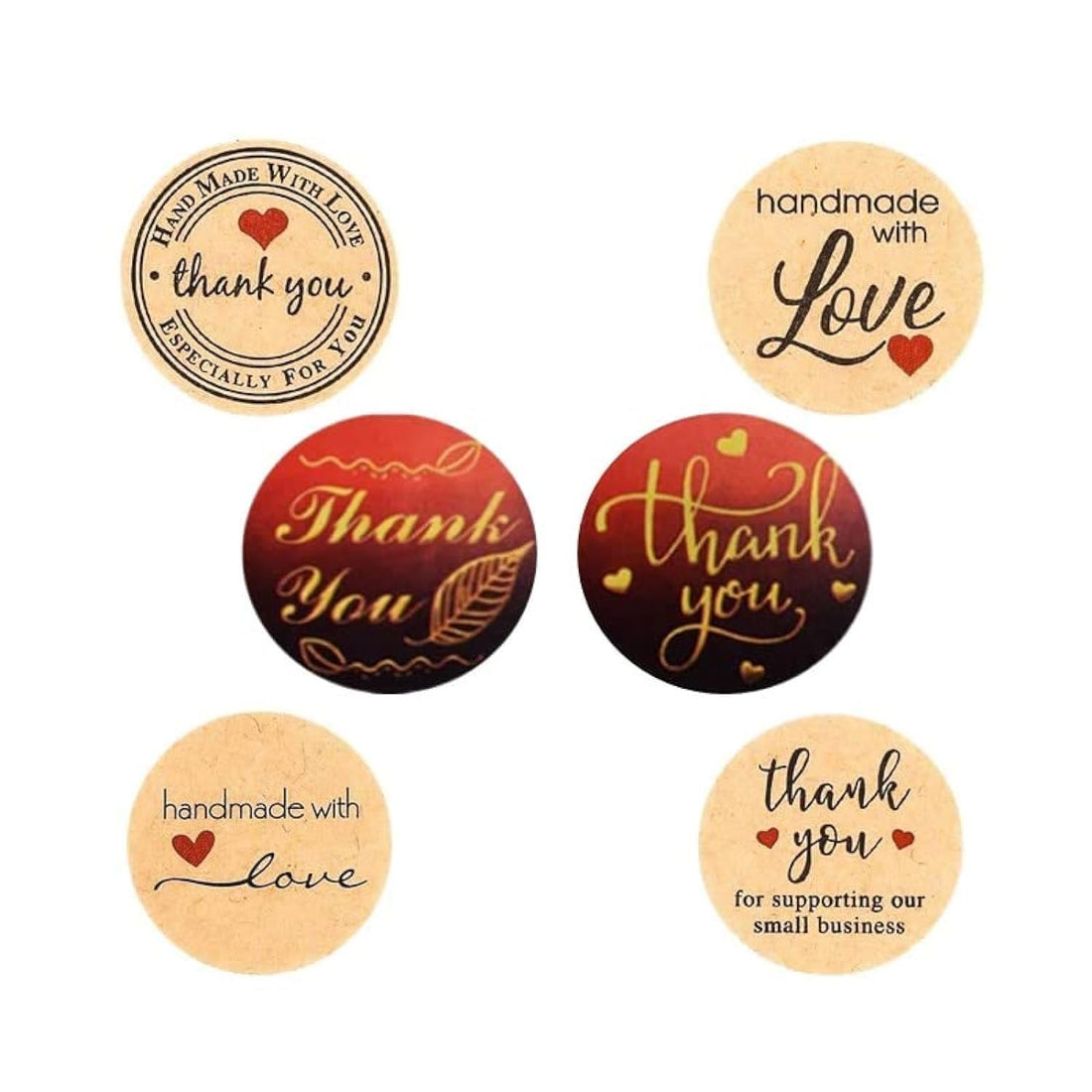 Thank You Hand made with love Stickers Round Labels 1 Inch 25 mm, 6 Modern Style Design models Craft Gold fonts, for Envelope Greeting Cards Hand Made Gifts Packing Supplies D3 no. of labels (30)