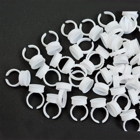 100Pcs Pigment Rings Tattoo Rings Caps Disposable Glue Holder Plastic Tattoo Ink Pigment Ring Adhesive Makeup Rings Palette for Eyelash Extension Nail Art，Tattoo Accessaries
