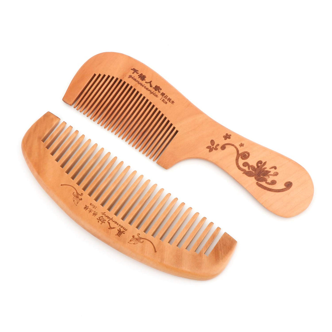 Handmade Wooden Comb Set- Hair Comb [2 Pack] 100% Natural No Static Comb Fine & Wide Toothed Hair Beard Combs Best Gift for Daughter,Mom,Girlfriend
