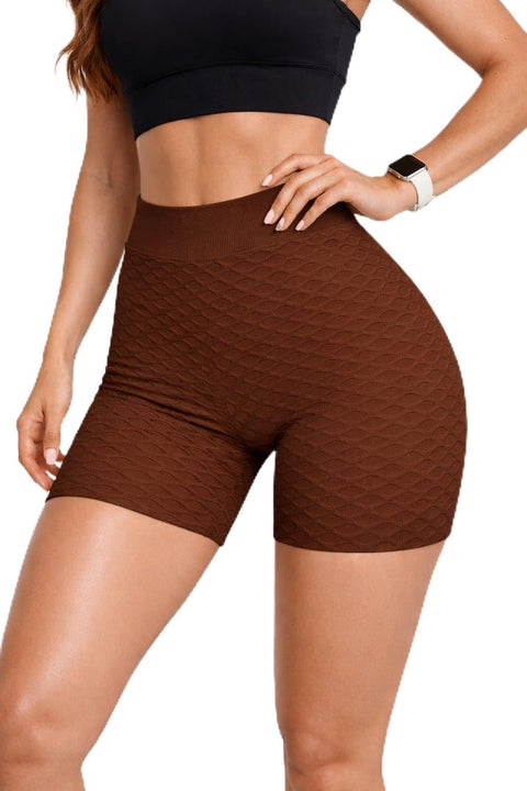 High Waisted Textured Workout Shorts, Grey, One Size (50-100 kg), Tummy Control, Athletic Compression Shorts