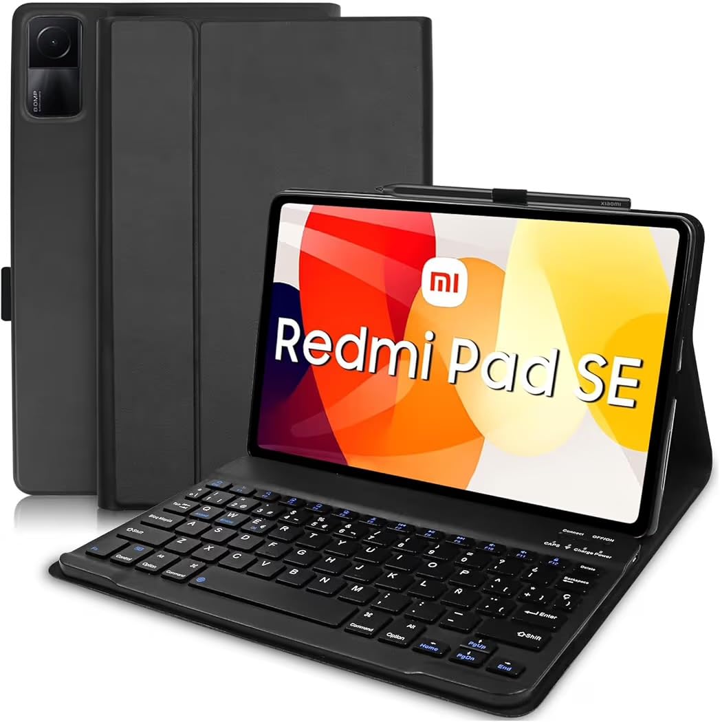 Case for Xiaomi Redmi Pad SE, Premium Leather Smart Case with Magnetically Detachable Bluetooth Keyboard QWERTY Design Compatible with Redmi Pad SE 11 Inch 2023