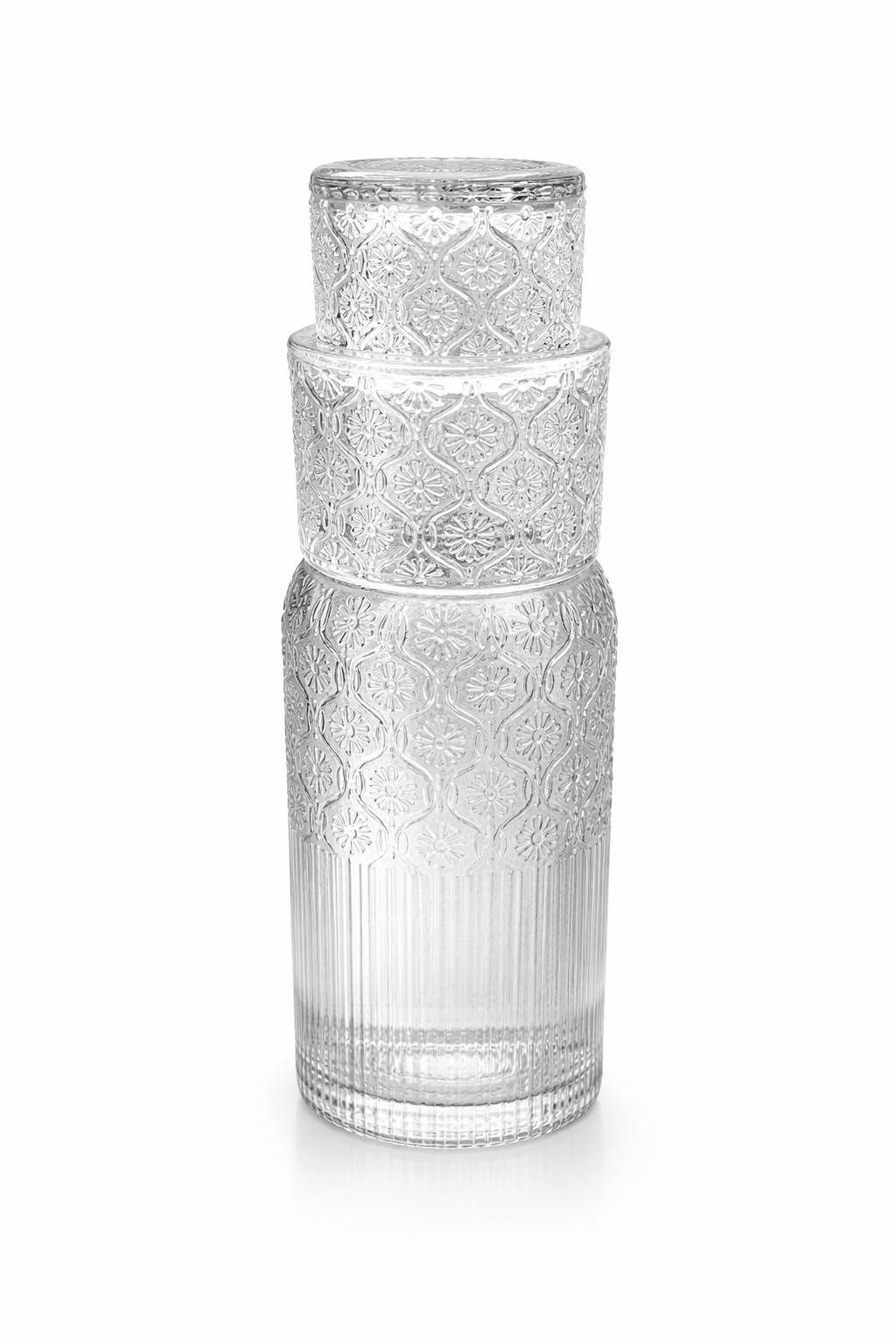 Bedside Water Carafe Set with Tumbler Glass for Nightstand，Bedside Night Carafe Pitcher with Glass Cup Lid for Bedroom and Guest Room，Mouthwash Dispenser for Bathroom - 1000ml (Shape 4)