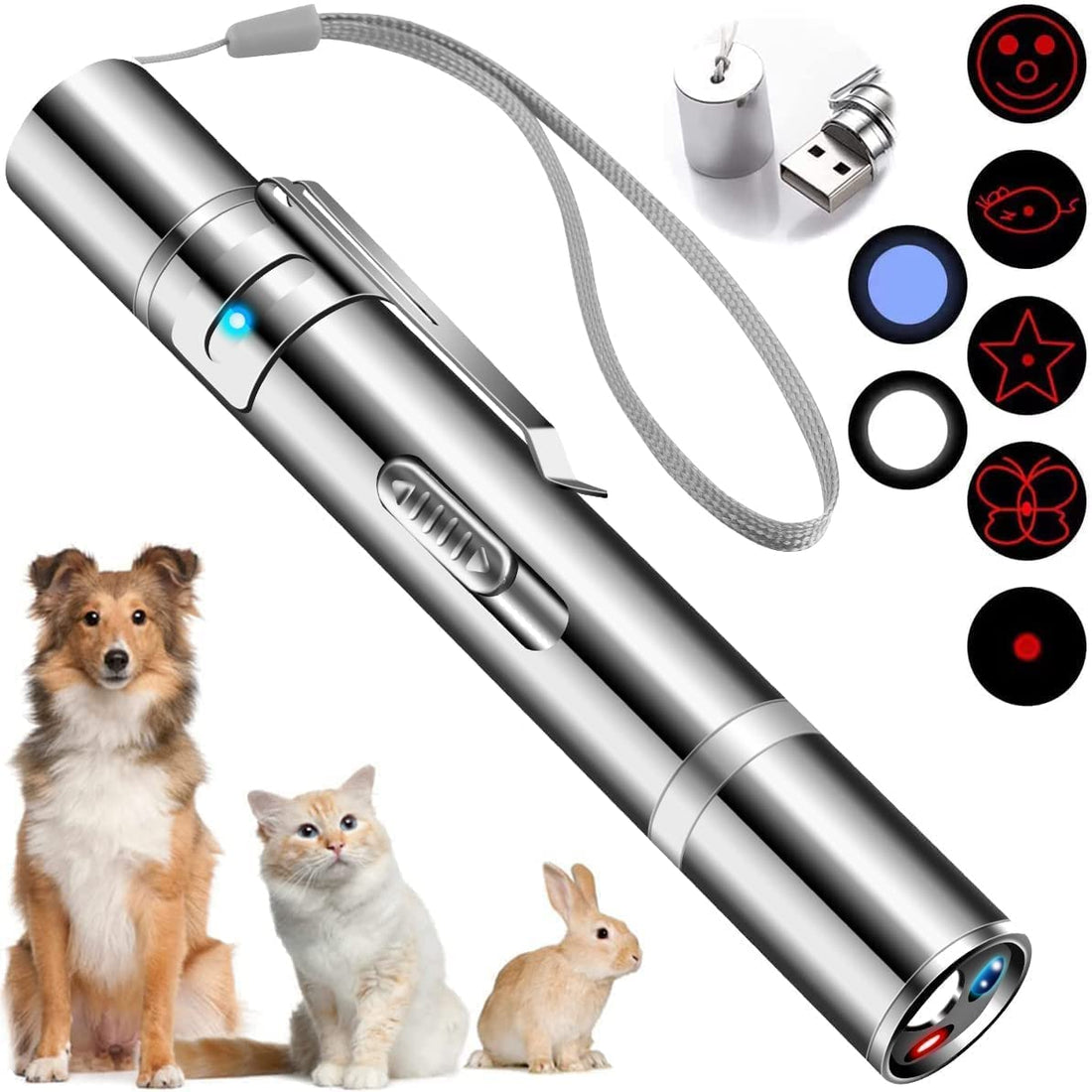 Cat Laser Toy, Cat Chaser Toys Interactive Chase Cat Dog Toys, 7 in 1 Multi-Pattern Long Range 3 Modes Lazer Projection Playpen for Kitten Outdoor Pet Chaser Tease Stick Training Exercise,USB Recharge