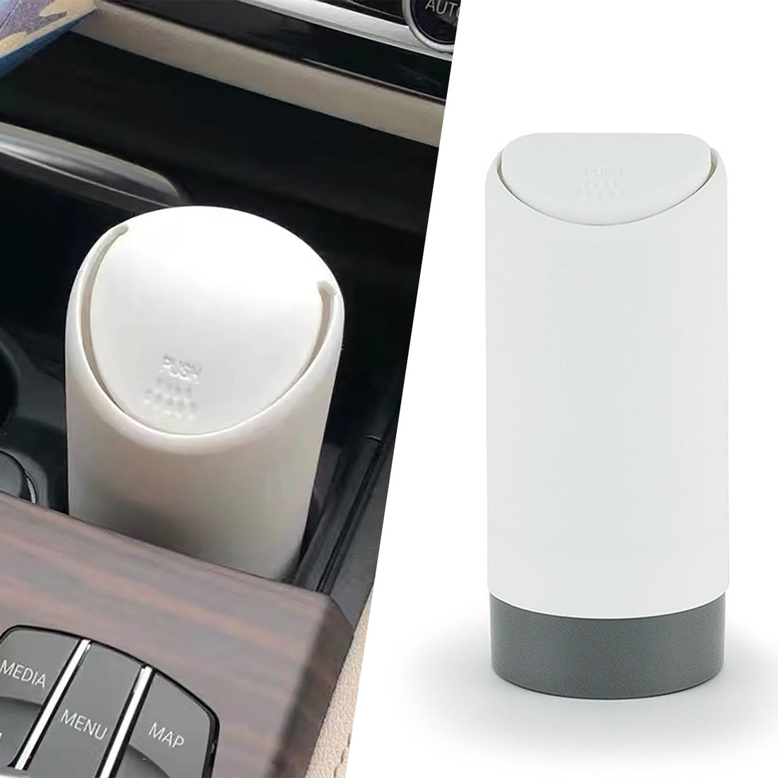 1 PC Car Trash Can with Lid, 6.29" x 2.55" Portable Elastic Press Opening Environmentally Friendly Silicone Cup Storage Box, Convenient Modification Accessory, Suitable for Most Models (White)