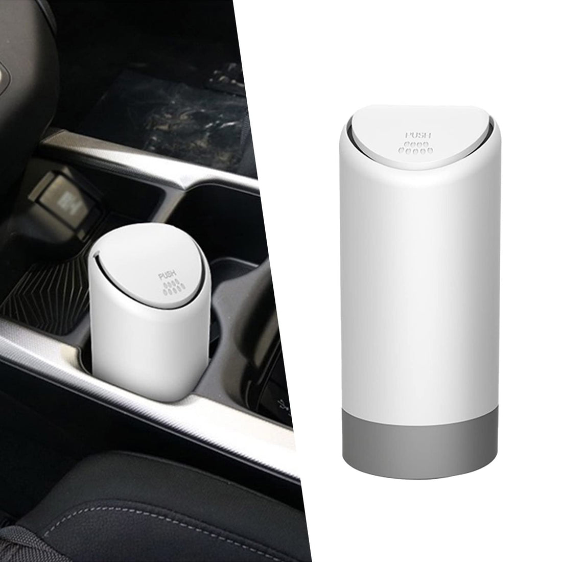 Pack-1 Car Trash Can with Lid, 2.5" x 6.2" Silicone Portable Waterproof Small Trash Can, Cup Type Embedded Integrated Trash Can for Most Cars SUVs and Trucks (White)