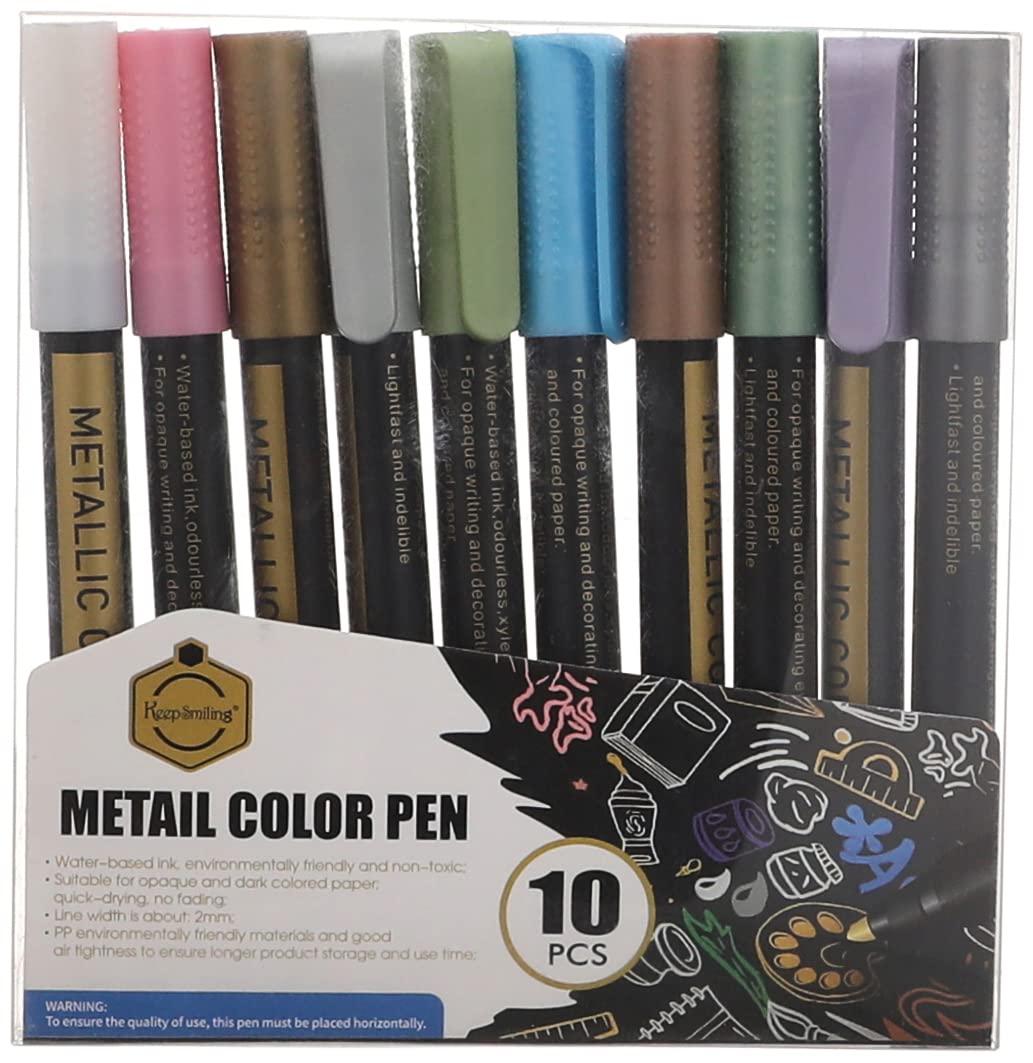 Keep Smiling Metallic Color Pen Set Of 10 Pens 2mm - Multicolor