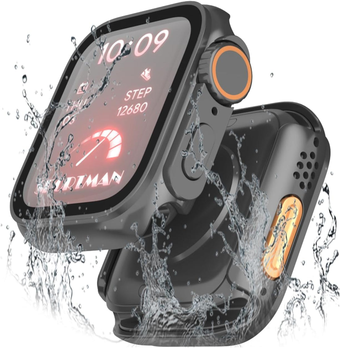KASTWAVE [2 Packs] Ultra Waterproof Case for Apple Watch 9 8 7, Looks Like Ultra Case Cover Built in Tempered Glass Screen Protector for iWatch Series 7 8 9 (Original Black, 45mm)