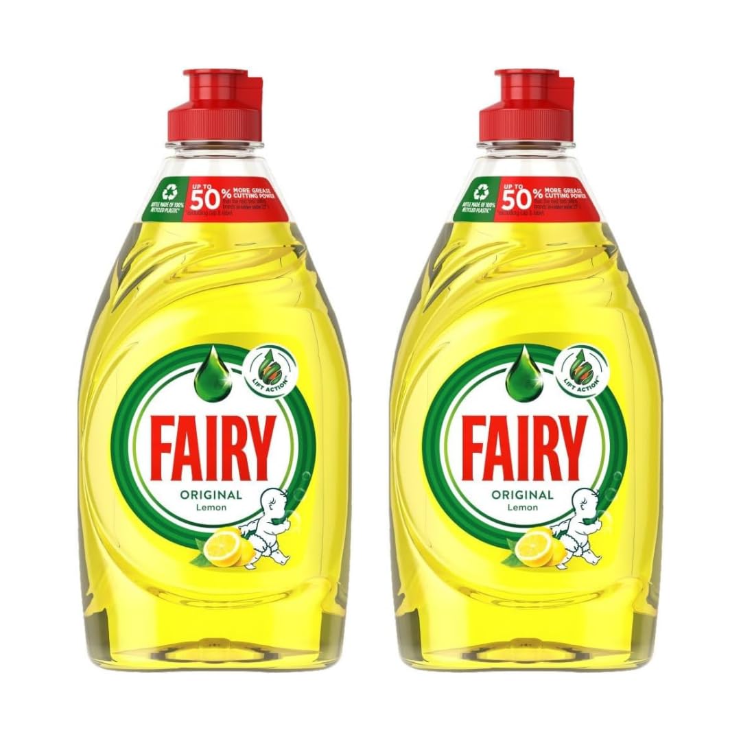 Fairy Washing Up Liquid. Dishwashing Liquid for Sparkling Clean Dishes. Powerful Grease Cutting Dish Washing Liquid that is Gentle on Skin. 2 x Lemon 320ml.