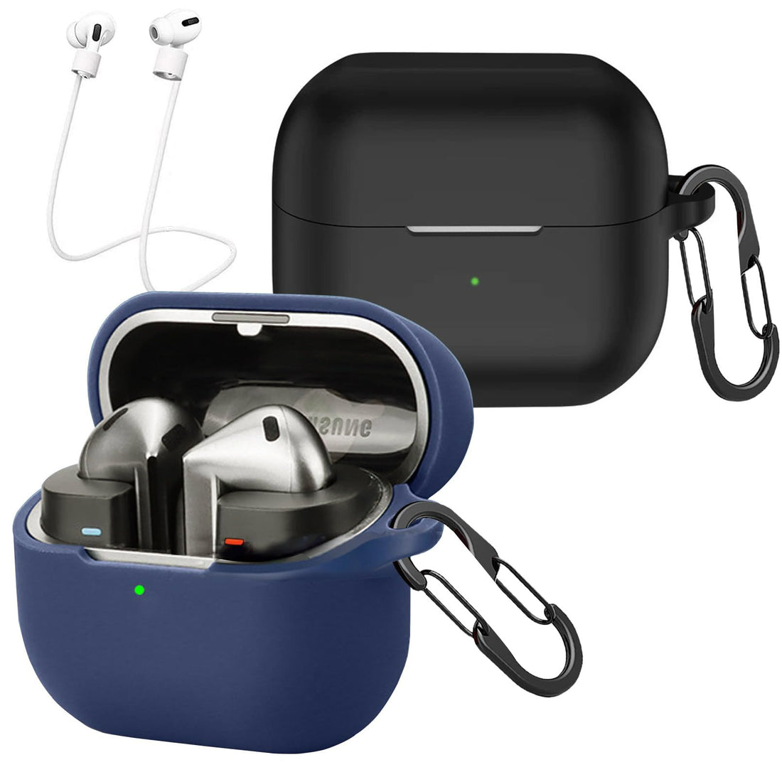 [Pack of 2] easyBee Case Compatible with Samsung Galaxy Buds 3 / Galaxy Buds 3 Pro Earbuds, with 2 Carabiner Anti-Lost Straps, Silicone Case, Shockproof Protective Case, Bluetooth Headphones Bag -