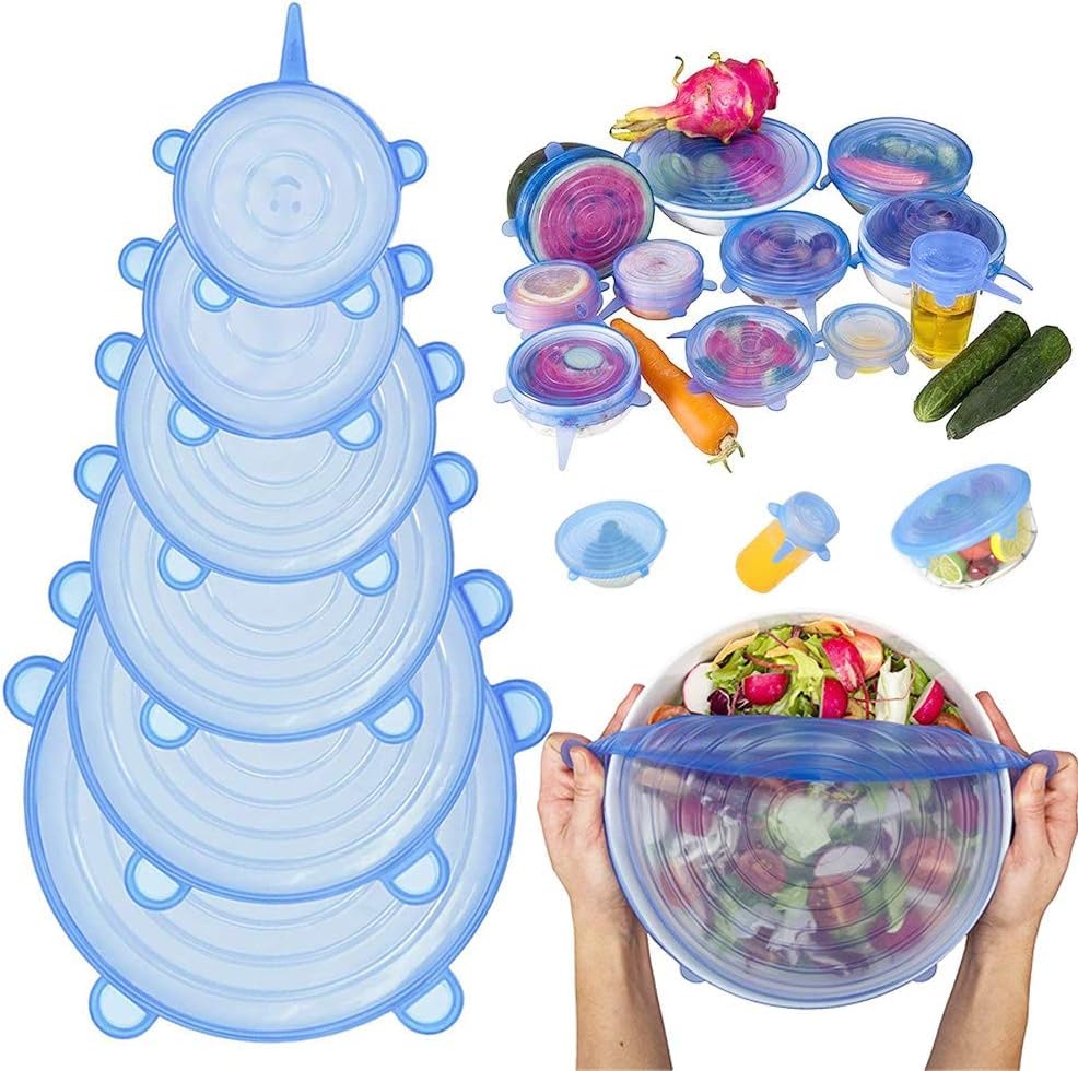 Generic Silicone Food Covers, 6 Pack Reusable Silicone Lids, Flexible Soft Durable for Most Dishes, Pots, Pans, and Pans, Keep Food Fresh, Multiple, Color Changing