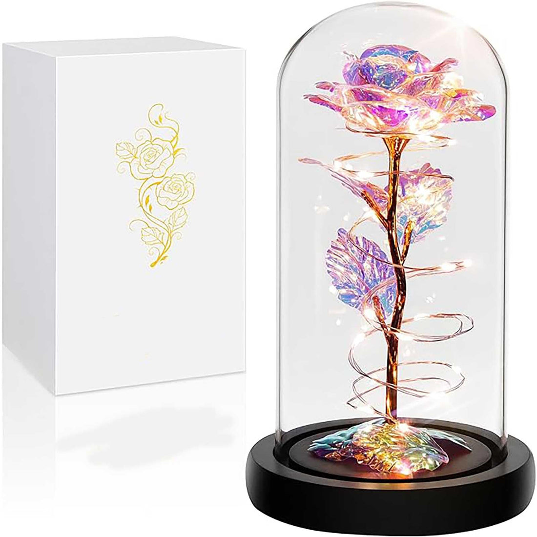 Tazweeq Rose Gift for Mum, Birthday Gift for Kids, Gift for Ladies, Eternal Glass Rose with LED Lights, for Anniversary, Valentine's Day, Marriage