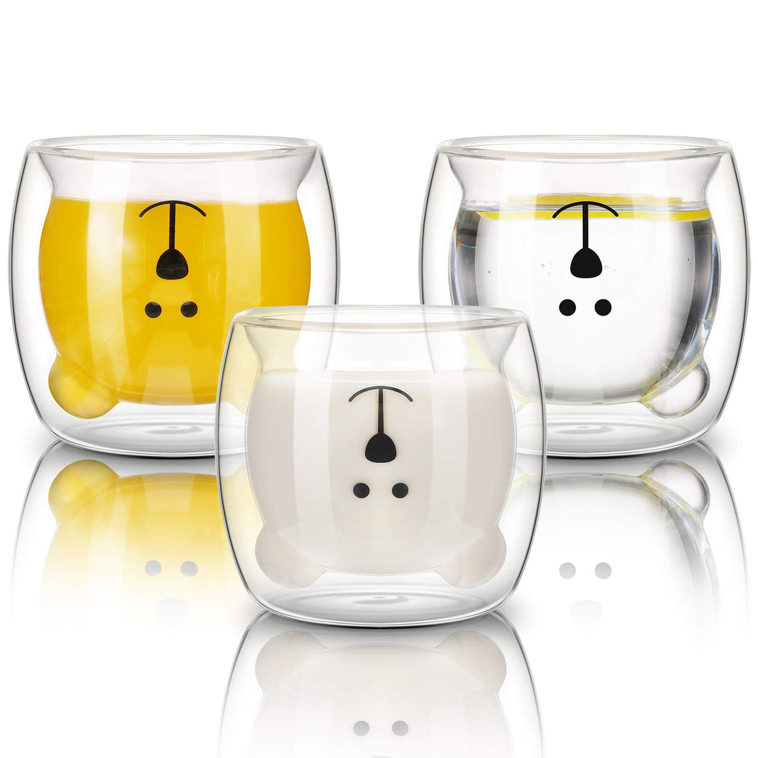 Patelai 3 Pieces Bear Mugs Cute Tea Coffee Cup Double Wall Insulated Glass Bear Espresso Cups White Glass Mugs for Office Birthday Halloween Christmas Valentine's Day Gifts