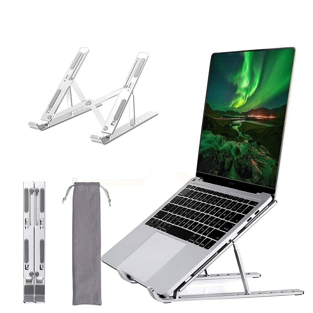 Dyazo Adjustable Laptop Stand, Portable Aluminum Laptop Holder Adjustable Height Laptop Stand for Desk, Notebook Stand for MacBook Pro/Air, HP, Lenovo, Sony, Dell, 10-15.6” Laptops, Tablet