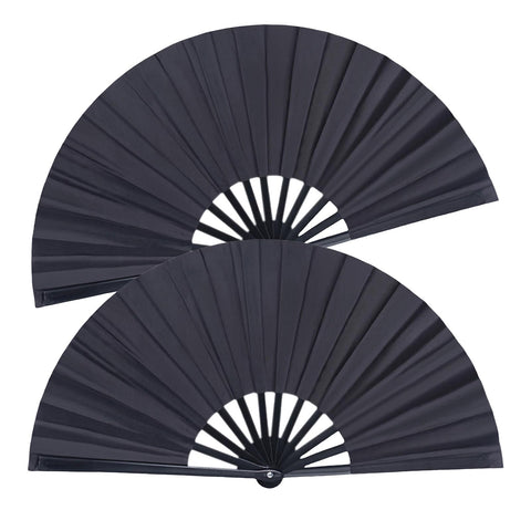 2 Pack Large Fans for Line Dancing - Double-Sided Satin Fabric,Loud Sound Effect,Portable & Durable Folding Hand Clap Fan for Dance Classes,Festivals and Outdoor Events(Black)
