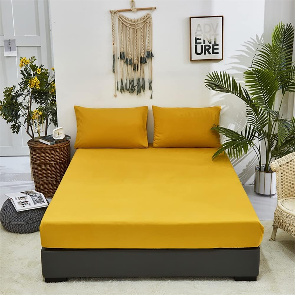 Fitted bed sheet set 3pcs, Mustard yellow, 160 * 200 cm