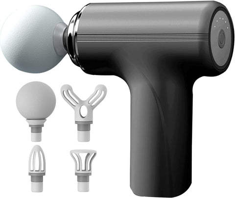 Portable Muscle Massage Gun with 6 Speeds, Massager with 4 Heads, for Body, Back, Neck, Shoulder (Black)