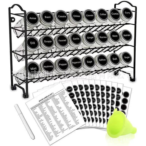 3 Floor Spice Stand - Stainless Steel Coated Metal with Screws for Hanging Multi Use Black 40x10x30cm S