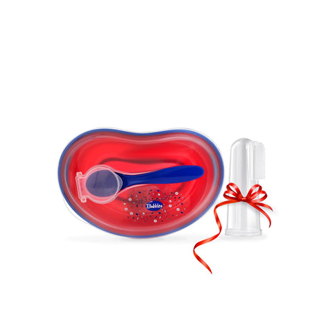 Bubbles Offer Bubbles Plate Red + Silicon toothbrush Gift 2 Piece