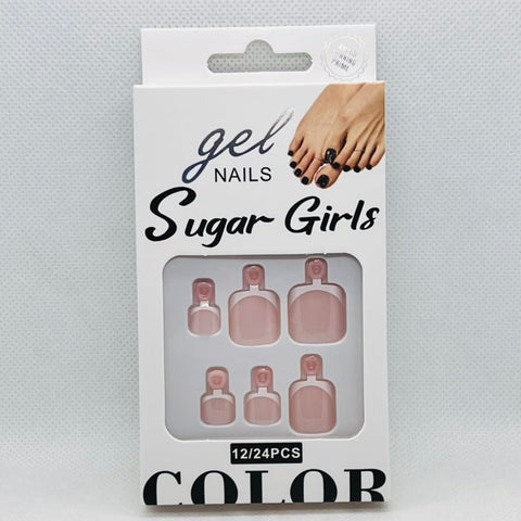 Premium French Toe Press On Nails – 24PCS Glossy Pedicure Fake Nails for Women – 7 Dazzling Trendy Colors (2 of Pink)