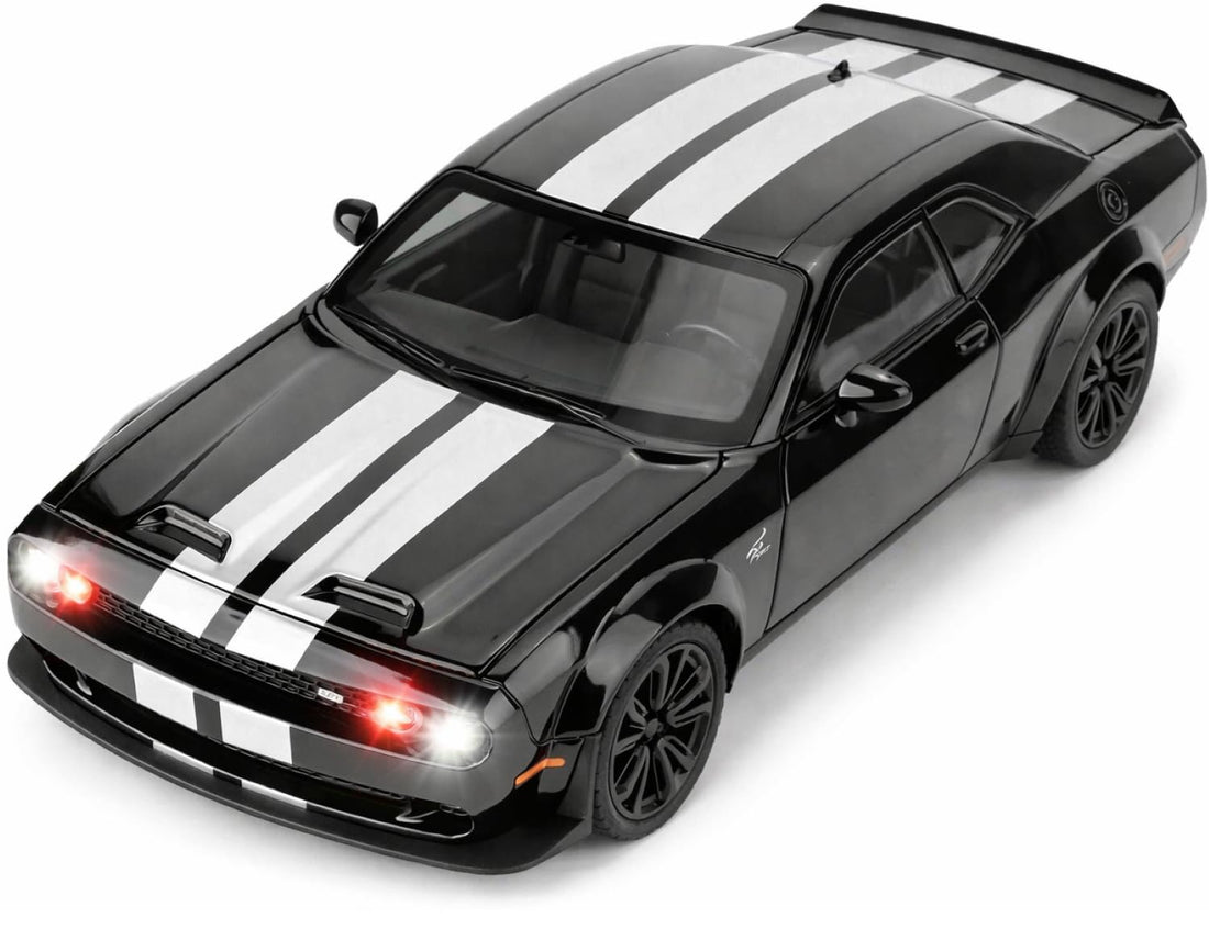 TOYS LAND 1:22 Scale Sports Diecast Metal Toy Car, Pull Back Model Car with Openable Doors, Detailed Interior, Sound and Light, Zinc Alloy Collectible Vehicle, Birthday Gifts for Kids Age 6+ (Black)
