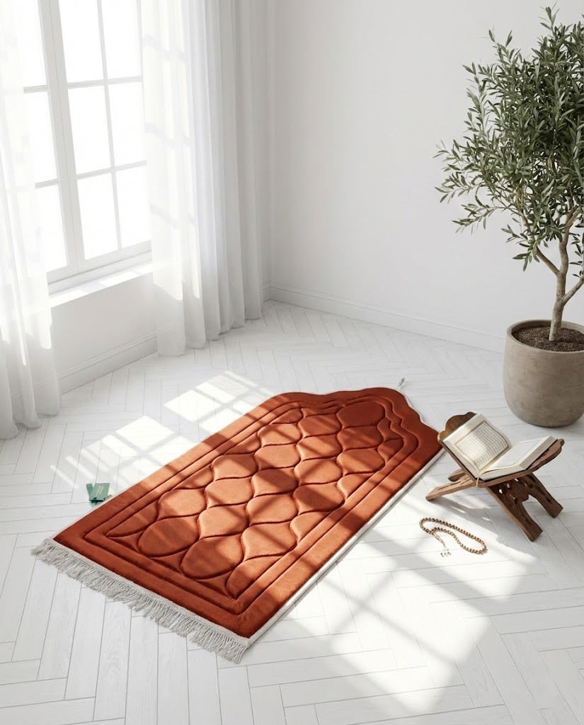 Premium Praying Mat Padded Comfort Knees Soft Velvet Fabric Ottoman Style Large Size 120x70cm (Sponge 1.5cm), Royal Colors (Copper)