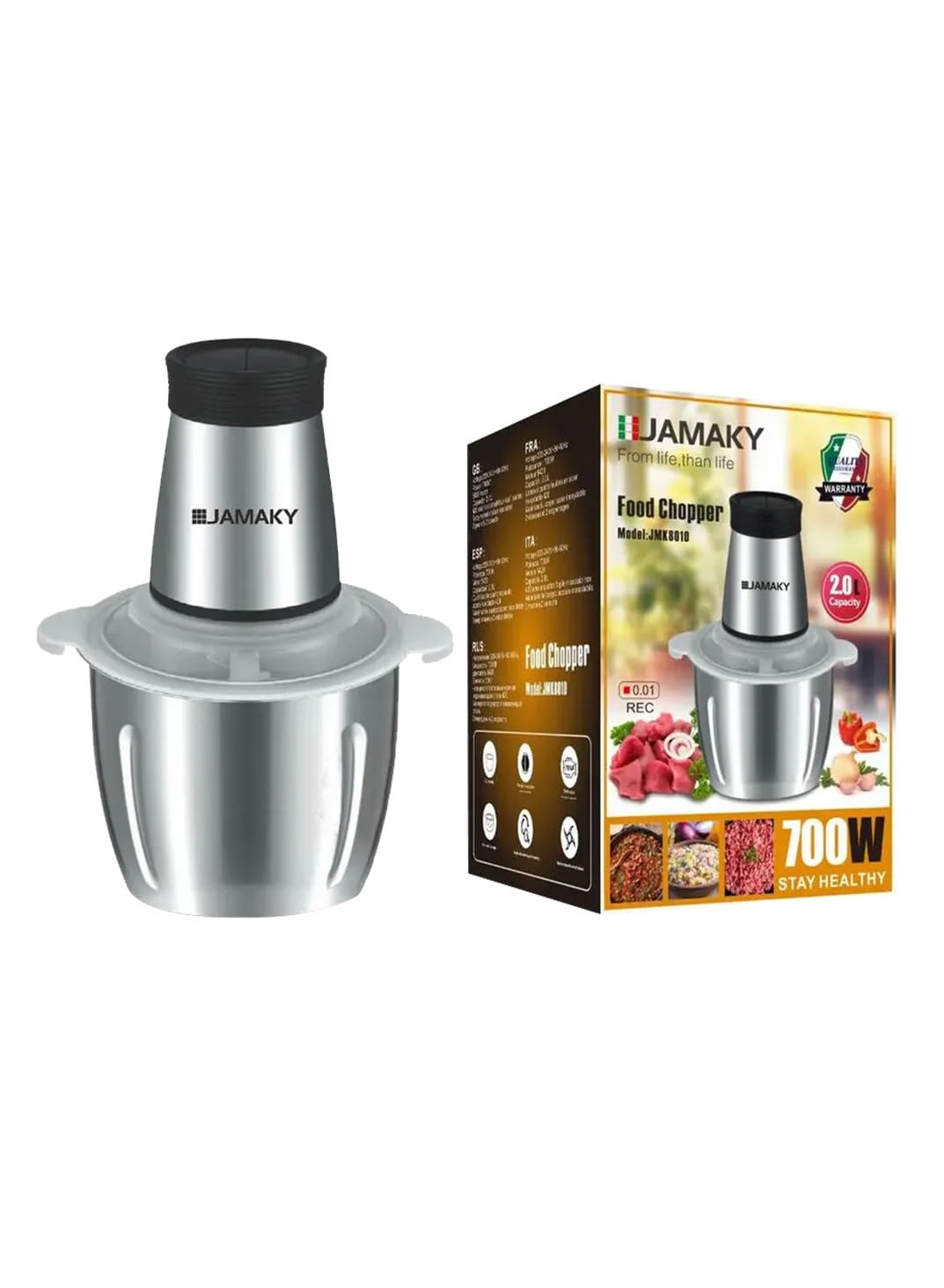 JAMAKY Italy Vegetable and Meat Chopper 700 Watt, 2Liter - Silver JMK8010