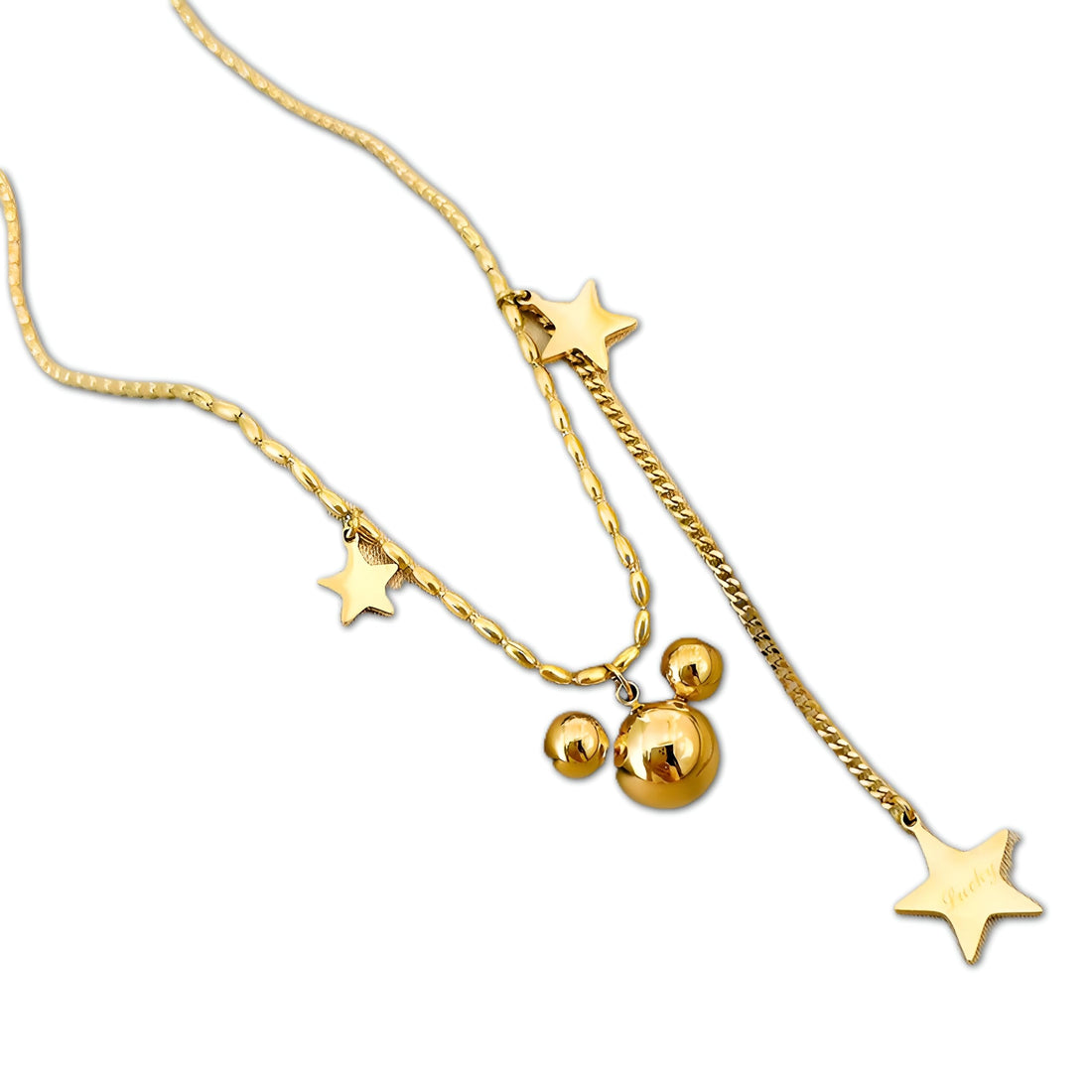 Mouse Pendant Necklace with Star Charms - Elegant Asymmetric Design for Fashion Jewelry Lovers, Perfect for Casual and Formal Wear, Unique Gift Idea for Special Occasions