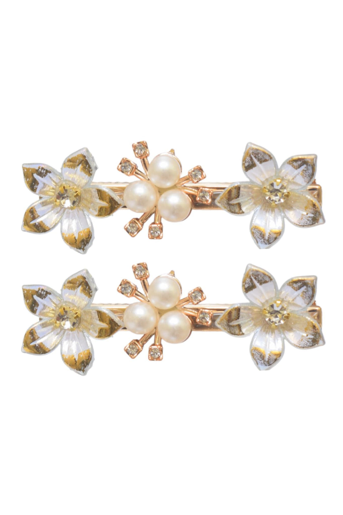 Daphne Hair Clips Set With Flower Design For Girls, 2 Pieces - Gold Blue