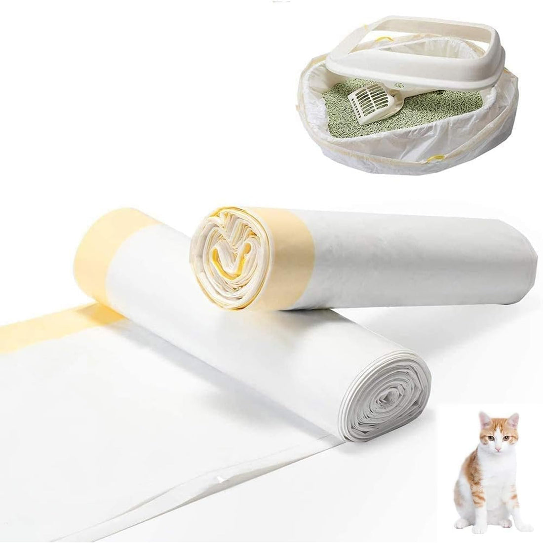 Cat Litter Box Liners, Extra Large 94x45.7cm Thickened Liners with Secure Drawstring Closure, Durable Cat Pan Liners for High-Capacity Litter Boxes, Ideal for Odor Control and Easy - 10 Pcs