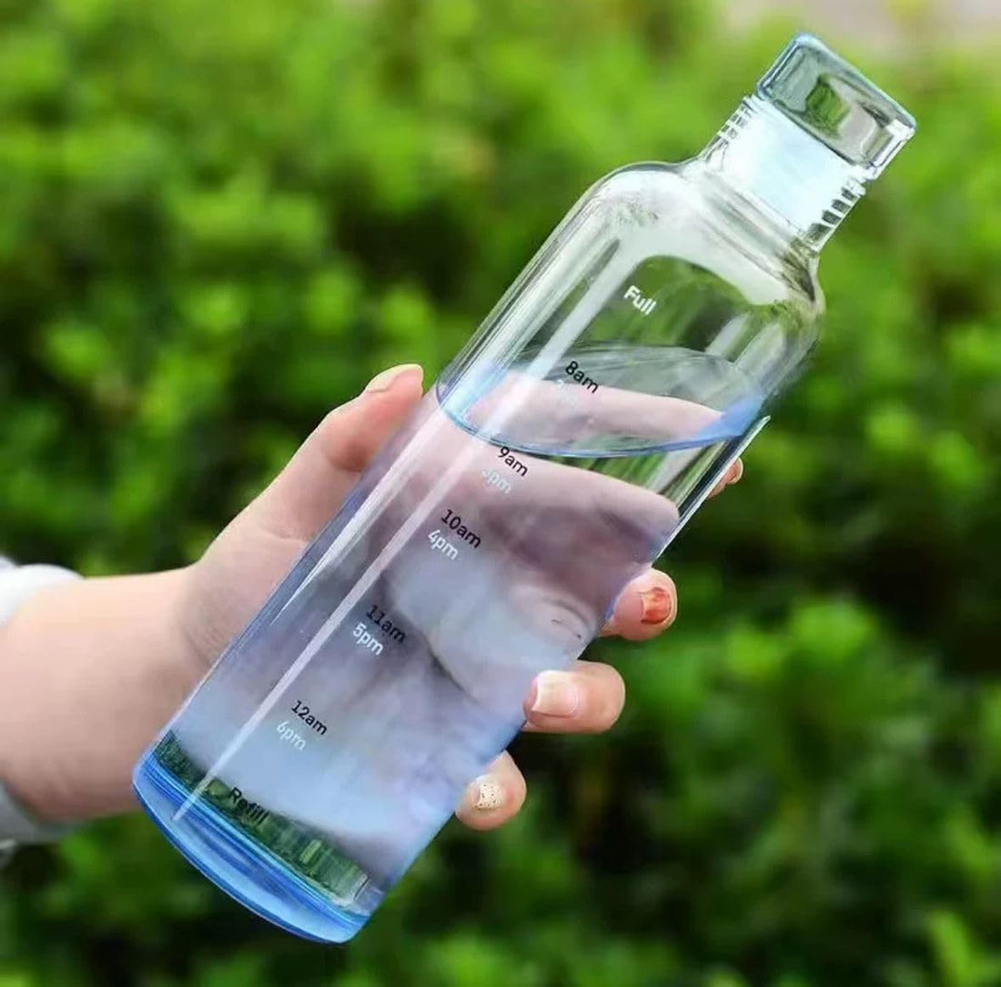 Reusable Water Bottle, Transparent Plastic, Capacity 500 ml with Time Marker, Large Capacity Leakproof Drink Bottle Transparent Milk Juice for Men Women Gym Outdoors Sports Fitness (Blue)