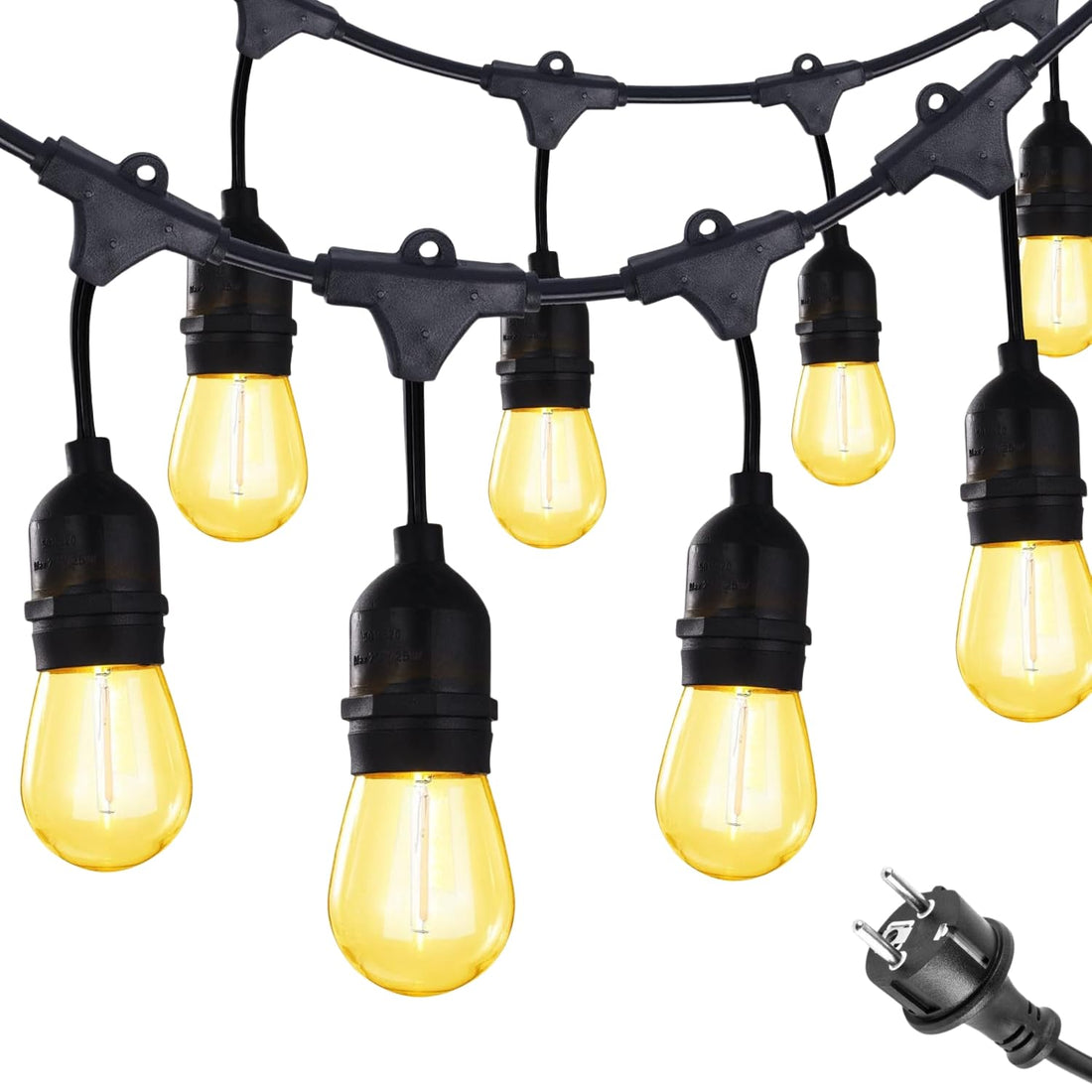 Outdoor String Lights 1W - With 10 PC Replaceable Edison Shatterproof LED Bulbs - 5.2m - IP65 Waterproof Patio Hanging Lights for Garden, Cafe, Romantic Dinner or Wedding Party - Warm White 2700K
