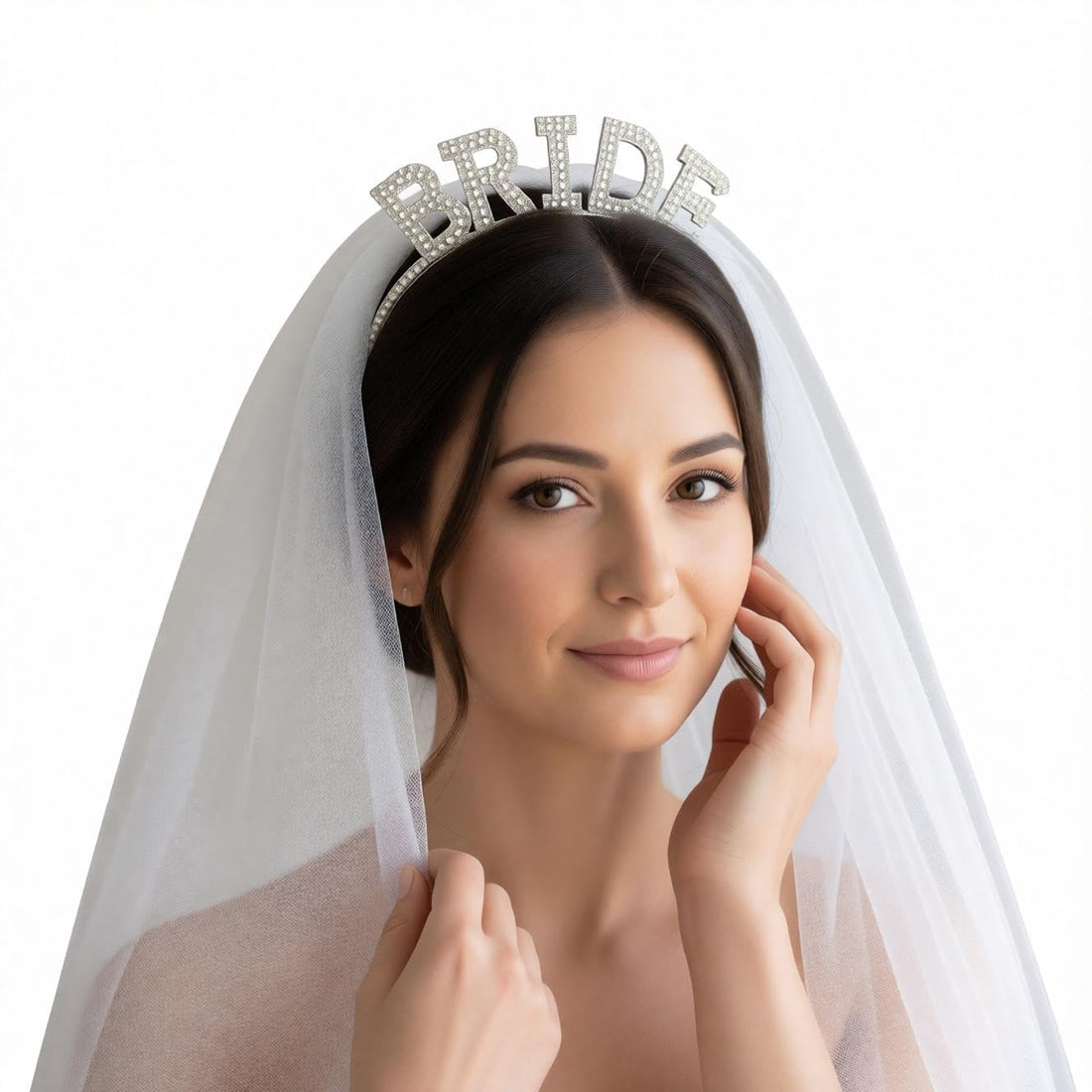 Crystal Veil Headpiece - Pearl-Adorned Bridal Crown for Brides, Hen Parties, Wedding Photos, and Bridal Shower Decor (styel 7)